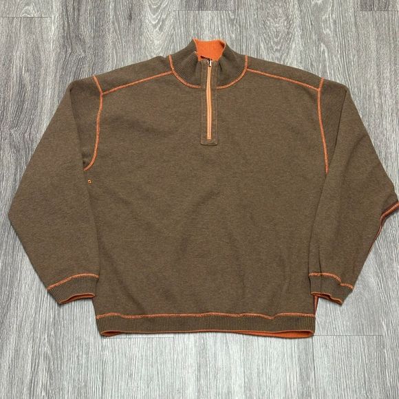 Tommy Bahama Reversible Sweater Mens Extra Large‎ Brown Orange Quarter Zip Mock - Picture 1 of 5